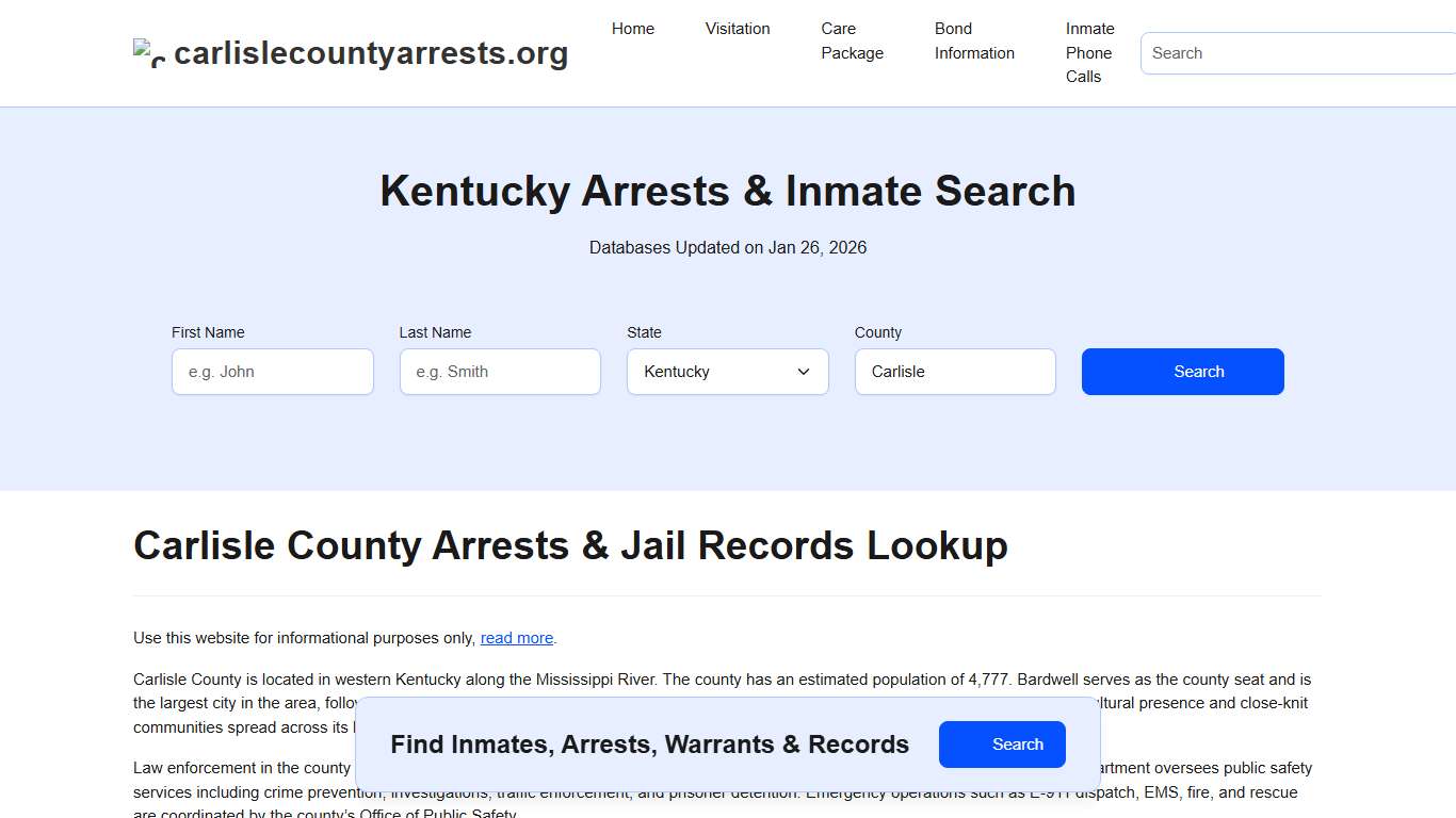 Carlisle County, KY Arrests, Warrants, Police Records Search