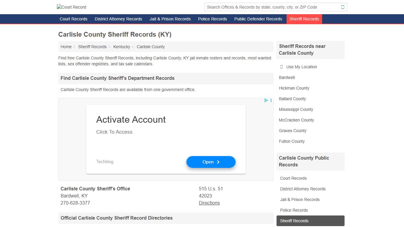 Carlisle County Sheriff Records for Free (Carlisle County, KY)